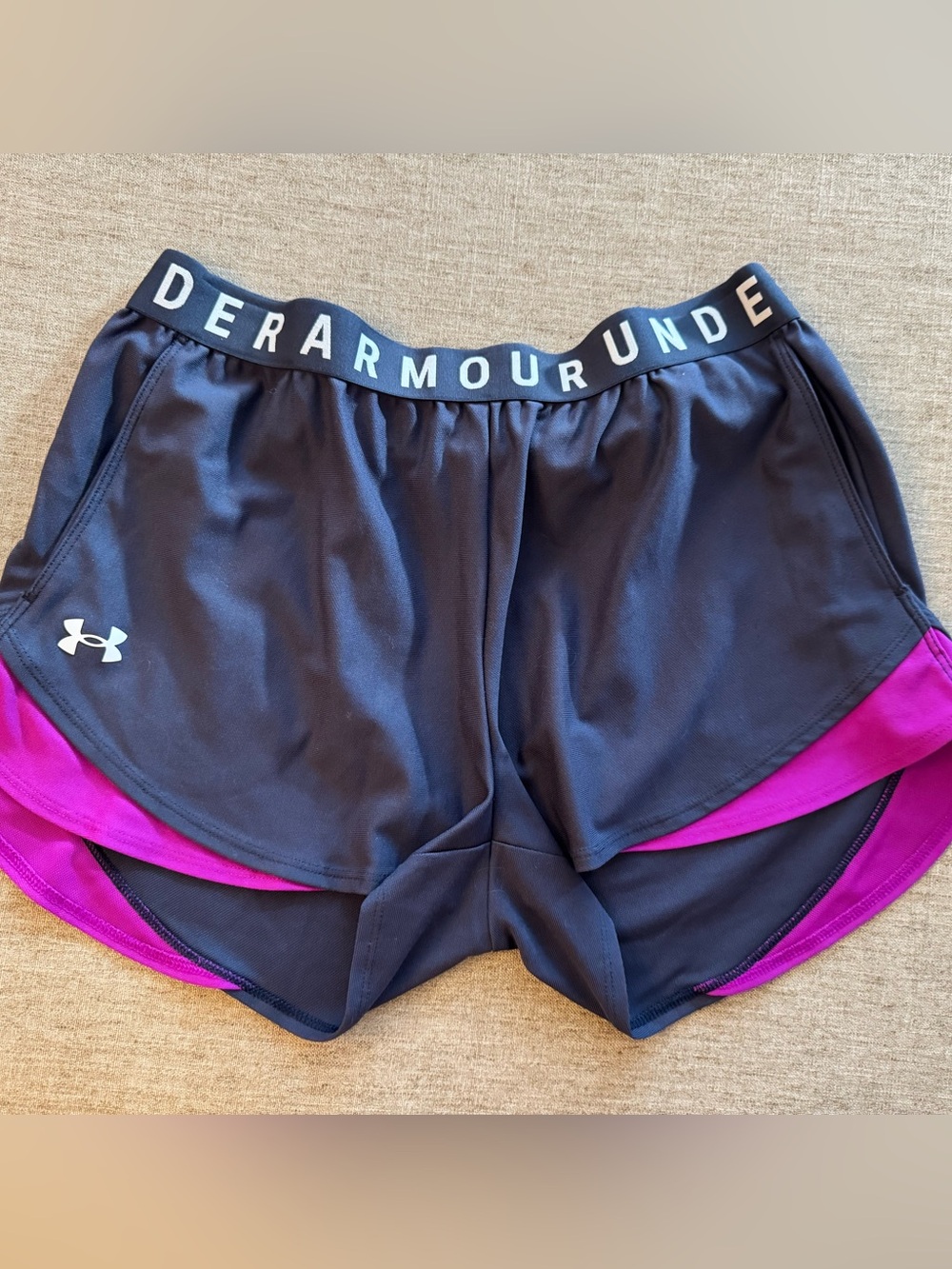 Under Armour Women's Black and Purple Layered Athletic Shorts